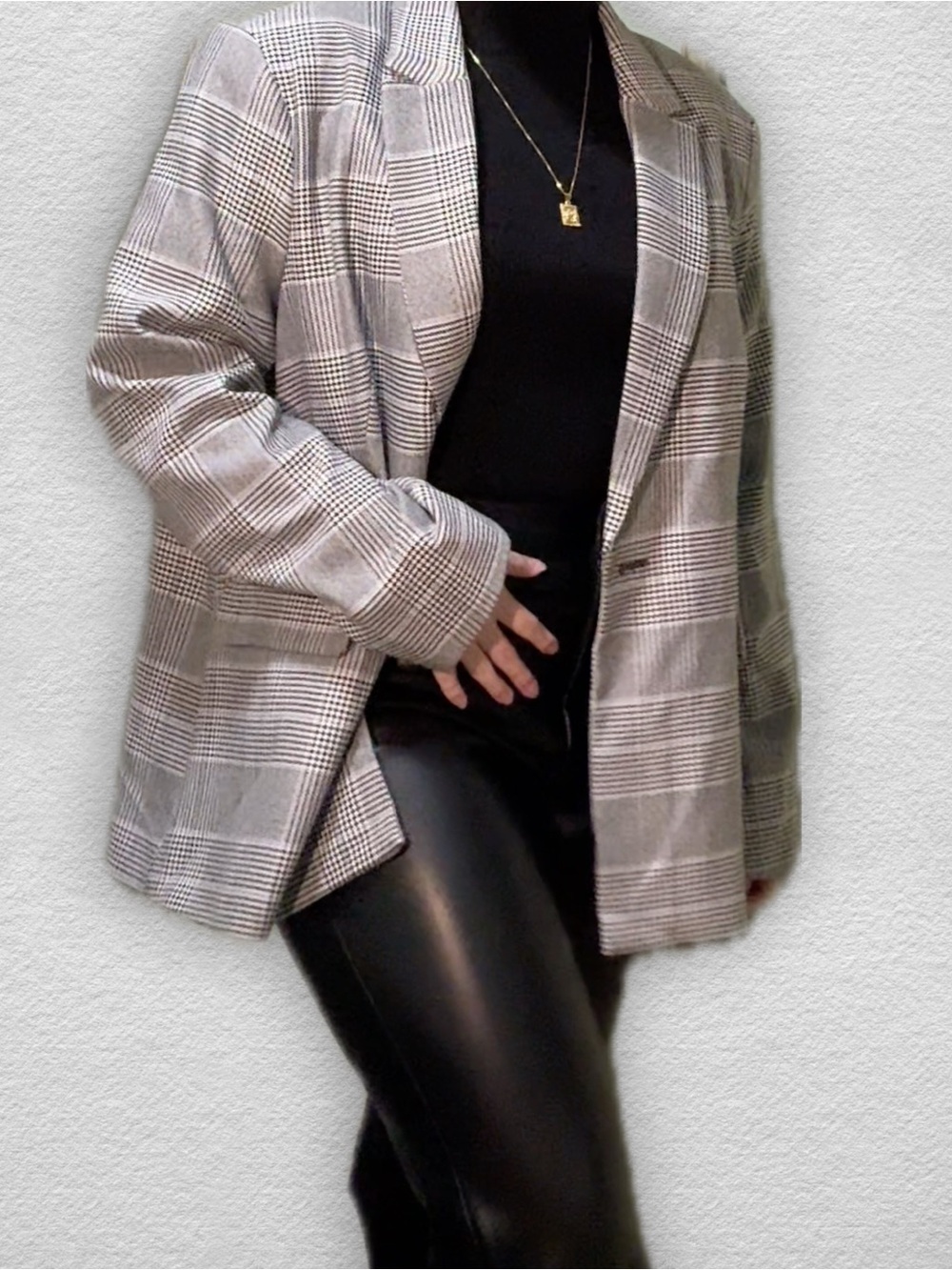 Women's Plaid Single-Button Blazer